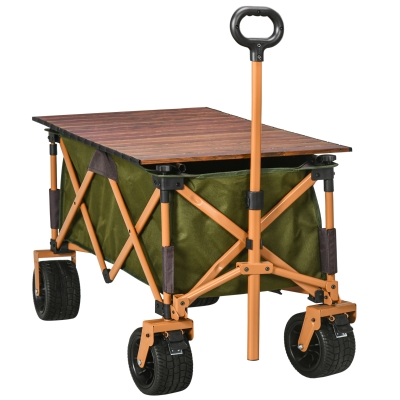 Outsunny Carrito de Transporte Plegable con Mesa Plegable, Marco de Acero, Mango Ajustable, Verde, 108x55x93 cm