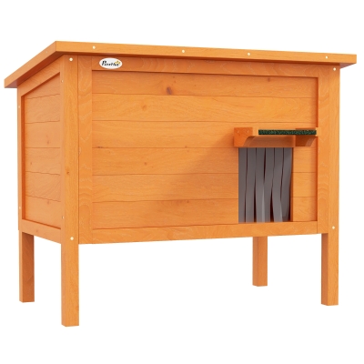 PawHut Casa de Gatos al Aire Libre, Caseta para Gatos, Resistente a la Intemperie, 1 Ventana, 1 Entrada, 85x50x68,5 cm, Naranja+Verde