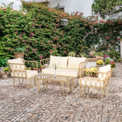 Outsunny Set salotto da giardino 129x71,5x69cm Kaki