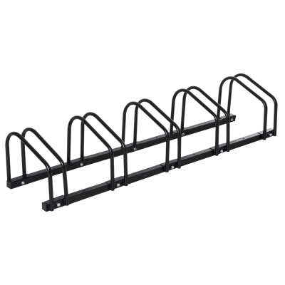 HOMCOM Fahrradständer für 5 Fahrräder, Fahrradhalterung, Fahrradabstellplatz für Reifen 65 mm, 145L x 33B x 27H cm, aus schwarzem Stahl