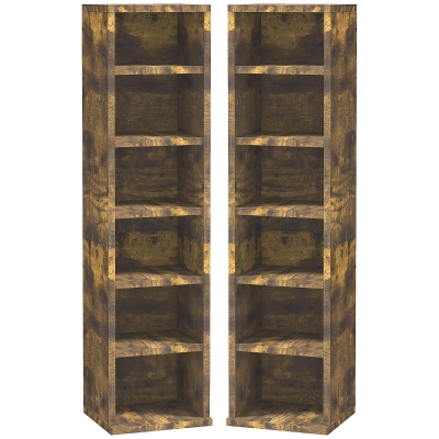 HOMCOM Set aus 2 Säulenregalen CD-Aufbewahrungsschrank 12 Fächer 21 x 22,5 x 88,5 cm Kapazität 204 CD rustikales Braun