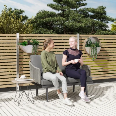 Outsunny Gartensofa 2-Sitzer mit Rattankissen, Outdoor-Sofa Stahlrahmen 110 x 70 x 72 cm Dunkelgrau