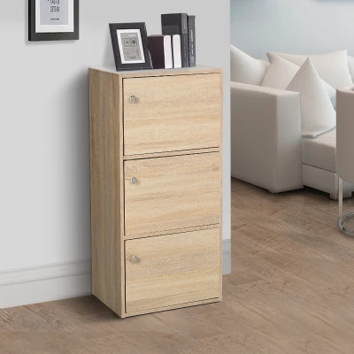 HOMCOM Meuble Polyvalent Bois 3 Étagères 3 Portes 48x34x100cm