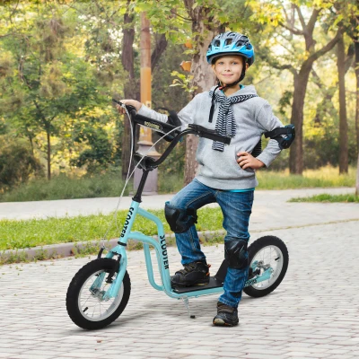 HOMCOM Trottinette Enfant Guidon Réglable Pneus 12" Bleu