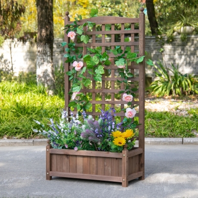 Outsunny Jardinera con enrejado jardinera sobre Pies 64x28x120 cm Incluye Inserts de Riego Madera de Pino tratada