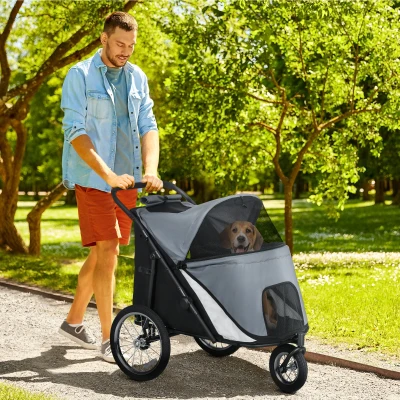 PawHut Passeggino per Cani 111cm x 70cm x 97.5cm Grigio