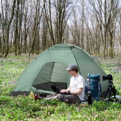Outsunny Tienda de camping 2 personas camuflaje tienda domo ligera ventilada fácil de montar con puertas con Cremallera