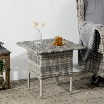Outsunny Mesa auxiliar de jardín mesa de centro cuadrada de resina trenzada estilo acogedor 50x50x47 cm Negro