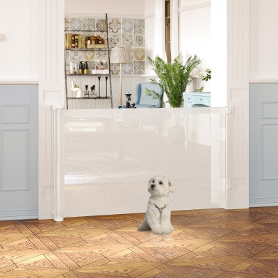 PawHut Hundetreppe ausfahrbar Einhand-Bedienung Rahmen aus Aluminiumlegierung Mesh-Gewebe 150 x 85 cm weiß