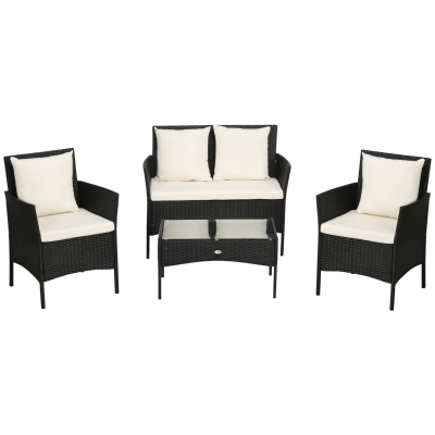 Outsunny Gartenmöbel-Set 4-teilig aus Rattan mit 2 Stühlen, 2-Sitzer-Gartensessel und Niedrigem Tisch