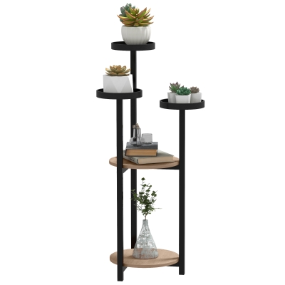 Outsunny Pflanzenregal aus Holz Metall rund Blumenständer 5 Ebenen für Innen- und Außenbereich, dim. 28L x 28W x 87H cm