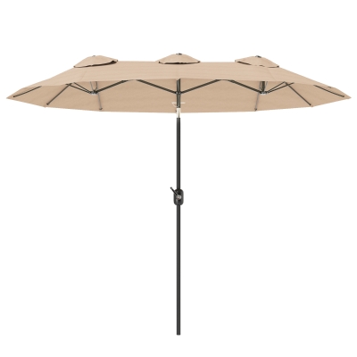 Outsunny Parasol Doble Inclinable a 45° con Manivela y Salidas de Aire, en Acero y Poliéster, 295x152x222 cm, Café