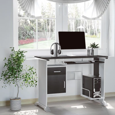 HOMCOM Escritorio informático de diseño 100x52x75 cm Marrón Negro y Blanco