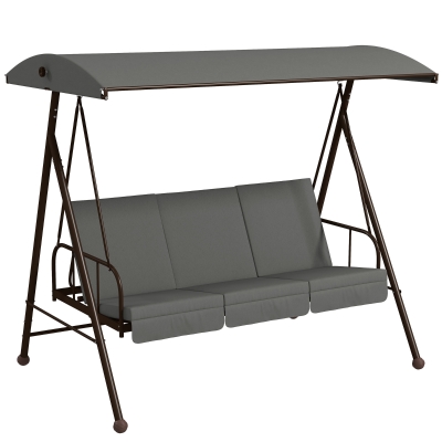 Outsunny Balancín de jardín convertible 3 plazas de gran confort con 3 cojines techo ajustable acero poliéster Gris