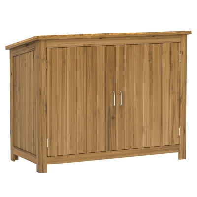Outsunny Armario de Jardín, Cómoda de Madera con 2 Estantes para Jardín, Terraza, Resistente a la Intemperie, 110x50x85 cm, Marrón