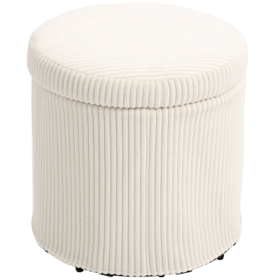 HOMCOM Pouf Aufbewahrung 32 l Wohnzimmerhocker aus Cordflor mit Deckel max. 120 kg Tragkraft, für Flur, Schlafzimmer, Wohnzimmer, Beige