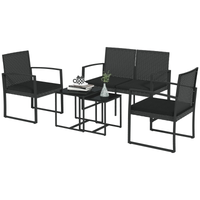 Outsunny Ensemble Jardin 2 Chaises, Canapé, 2 Tables, Verre Noir