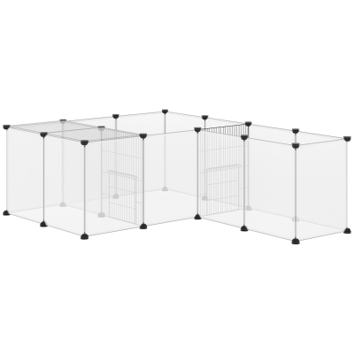 PawHut Gehege modulare Park für kleine Tiere 20 Paneelen für Kaninchen Hamster Welpen Schwein 175 x 70 x 45 cm weiß