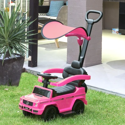 HOMCOM Macchina a Spinta per Bambini con Maniglia Tettuccio Rosa