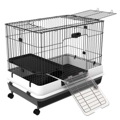 PawHut Cage pour Lapins Cochons d’Inde en Métal Noir avec 2 Portes et Plateau Amovible 81,2×52,7x70cm