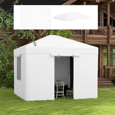 Outsunny Pavillon Abdeckung 3x3 m aus PE Wasserdicht mit Reißverschlusstüren und Fenstern, Weiß
