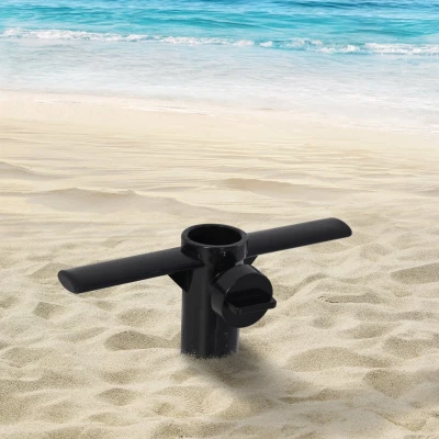 Outsunny Strand-Sonnenschirmständer - Bodenanker zum Eindrehen - Sonnenschirmbefestigung - Sonnenschirmhalter mit Schraubenspanner - ABS Schwarz
