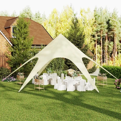 Outsunny Gartenzelt XXL im Sternenmuster Regenschutz Sonnensegel 10 x 10 x 4 m Dichtes wasserdichtes Polyester 210D beige