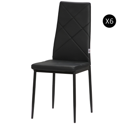 HOMCOM Set von 6 Moderne Esszimmerstühle mit Hoher Rückenlehne aus Kunstleder und Stahl, 41x50x97 cm, Schwarz