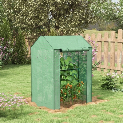 Outsunny Garten-Gewächshaus mit 2 Räumen und 2 aufrollbaren Türen - 0,8 m² Tomaten-Gewächshaus Maße 1L x 0,8B x 1,5H m, Stahl und PE
