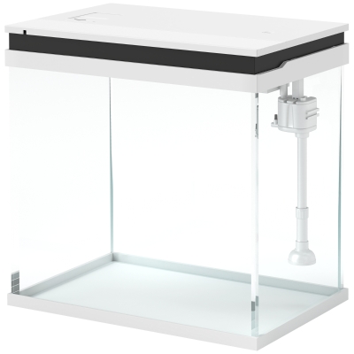 PawHut Glasaquarium für Goldfische 26L mit LED-Lichtern, Filtersystem und Wasserpumpe, 38x26x38 cm, Weiß