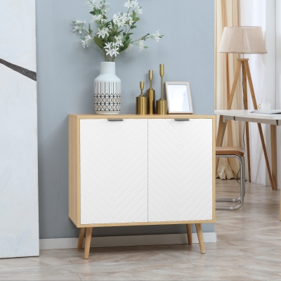 HOMCOM Moderner Mehrzweckschrank aus Spanplatte und Kiefernholz mit verstellbarem Innenregal auf 3 Ebenen, 77x35x77.5 cm