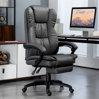 Vinsetto Silla de Oficina Ajustable con Reposapiés Reposacabezas Función de Masaje Cuero Artificial Gris Oscuro