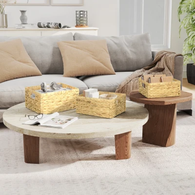 HOMCOM Lote de 3 cestas de almacenamiento trenzadas cajas de almacenamiento con asas para dormitorio sala de estar Madera Natural