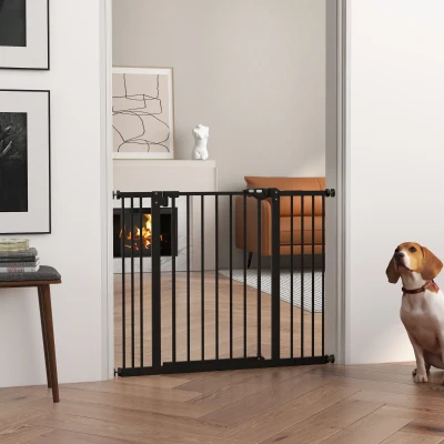 PawHut Puerta para Perros con 2 Extensiones Ancho Ajustable hasta 100 cm y Cierre Automático, Negro