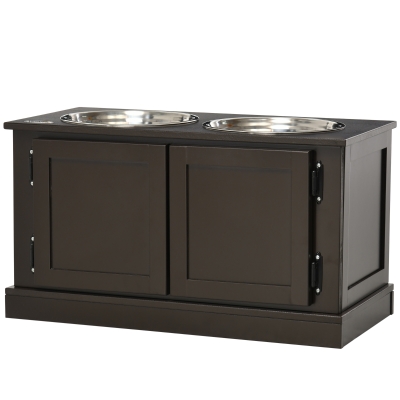 PawHut Gamelle Surélevée Chiens avec Rangement Marron Argent