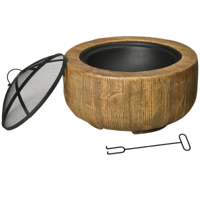 Outsunny Foyer Souche Ø61,5cm Métal avec Grille et Poker
