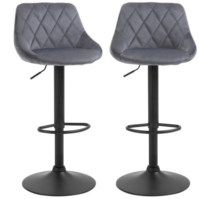 HOMCOM Tabourets de Bar Réglables Velours Gris Métal Noir (Lot de 2)
