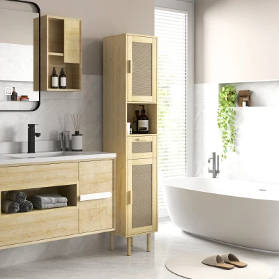 HOMCOM Mobiletto stoccaggio bagno 32x30x170cm Rovere