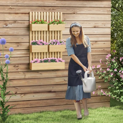 Outsunny Jardinera de pared con 5 contenedores de madera maciza extraíbles 60x16x100 cm