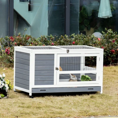 PawHut Gabbia per conigli 102x60x63.5cm Grigio
