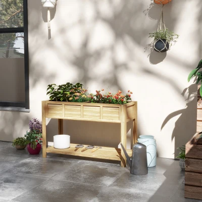 Outsunny Jardinera elevada con separador removible, estante, insertos de riego, fieltro de drenaje 115x46x75 cm