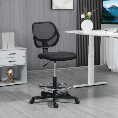 Vinsetto Silla de oficina asiento alto en malla altura ajustable 50-70 cm con reposapiés giratorio 360° Negro