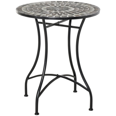 Outsunny Mesa de jardín Pequeño en Metal y Cerámica, Mesa con Mosaico para Exterior en Terraza o Balcón, 60x71 cm, Gris Negro