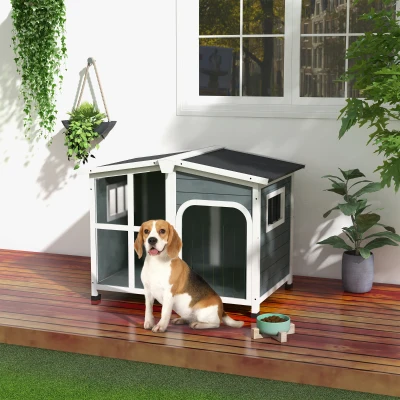 PawHut Cabane Chien Extérieur Bois Toit Ouvrant Gris 101x66.5x70.5cm