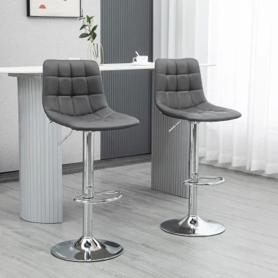 HOMCOM Set 2 Barhocker aus Kunstleder mit Rückenlehne und Fußstütze, 42x45x89-110cm, Grau