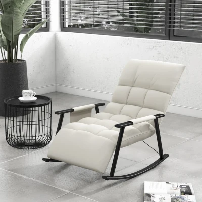 HOMCOM Sedia a dondolo 60x134x70cm Crema