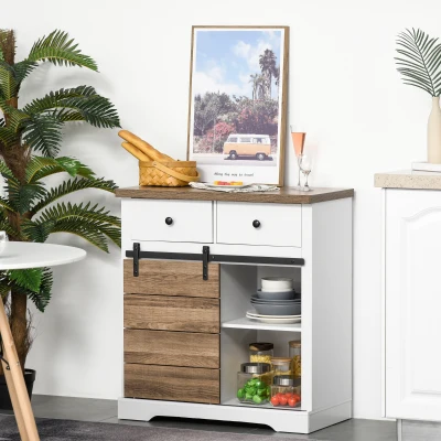 HOMCOM Buffet Rustique Bois Métal avec Tiroirs et Porte-Bouteilles