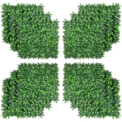 Outsunny Valla artificial de hojas para pared, pantalla de privacidad 12 paneles 50x50 cm, trellis extensible, follaje realista en PE