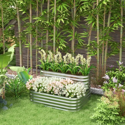 Outsunny Bac à Plantes Métal 2 Niveaux 120x90x30cm Argent