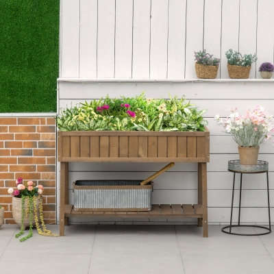 Outsunny Jardinera en pies cuadrada Potager estantería 110x46x76 cm 8 Compartimentos Inserciones de riego Madera de Abeto